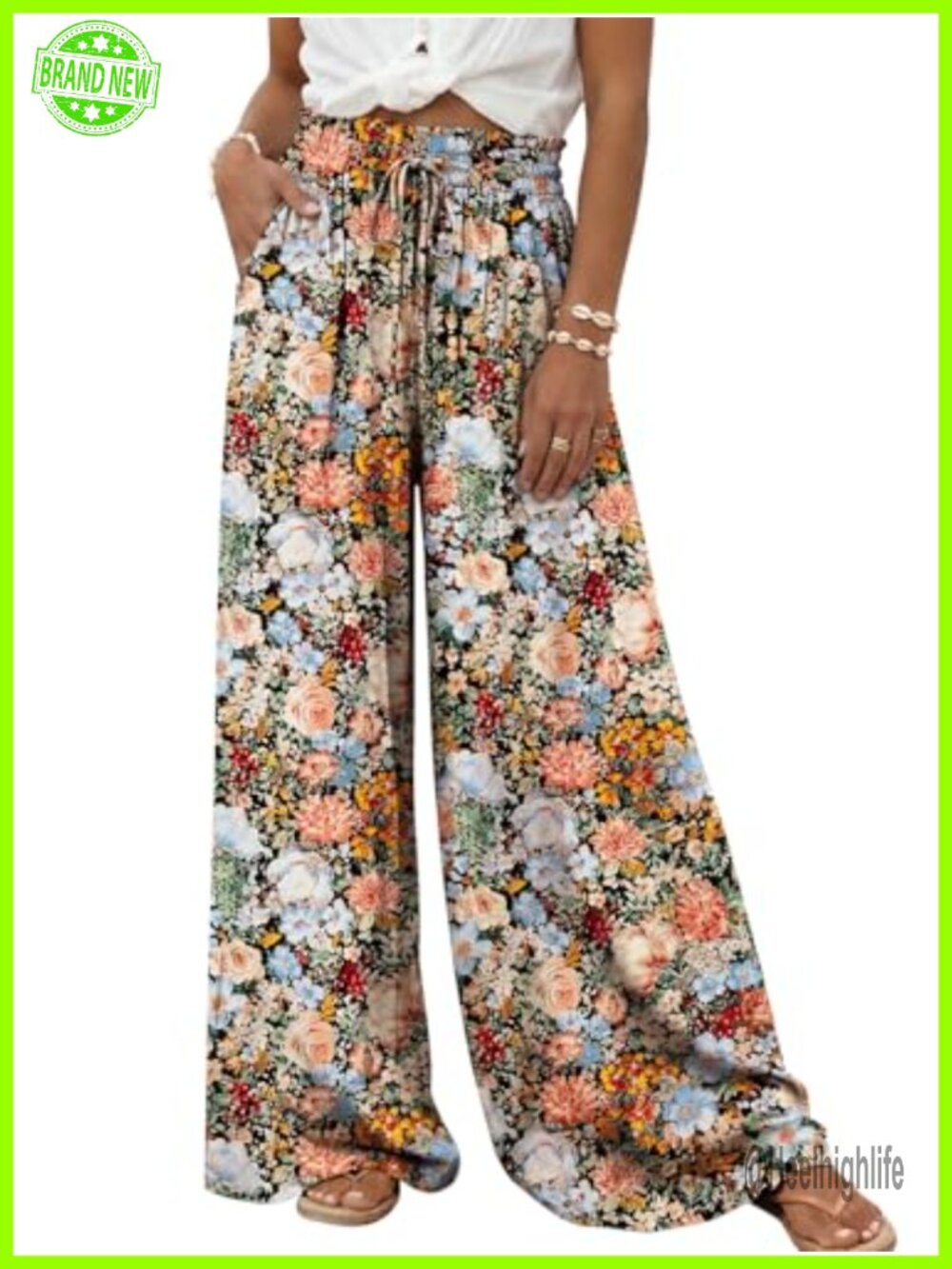 Wide Leg Palazzo Pants High Waist Flowy Beach Cover-Up with Pockets